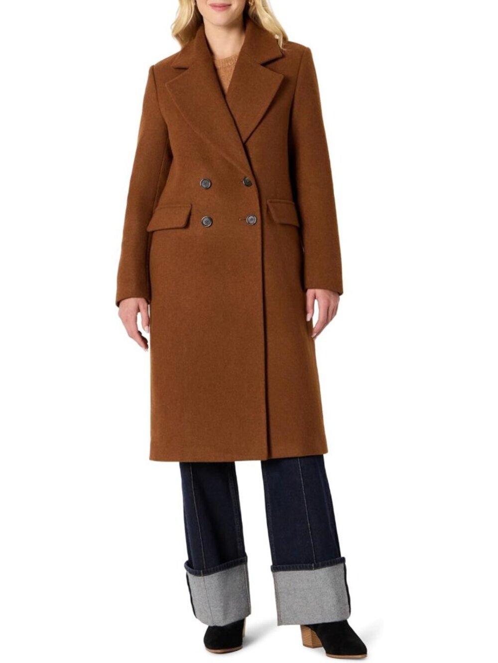 Cozy Women's Relaxed Double-Breasted Wool-Blend Longline Coat - Perfect for